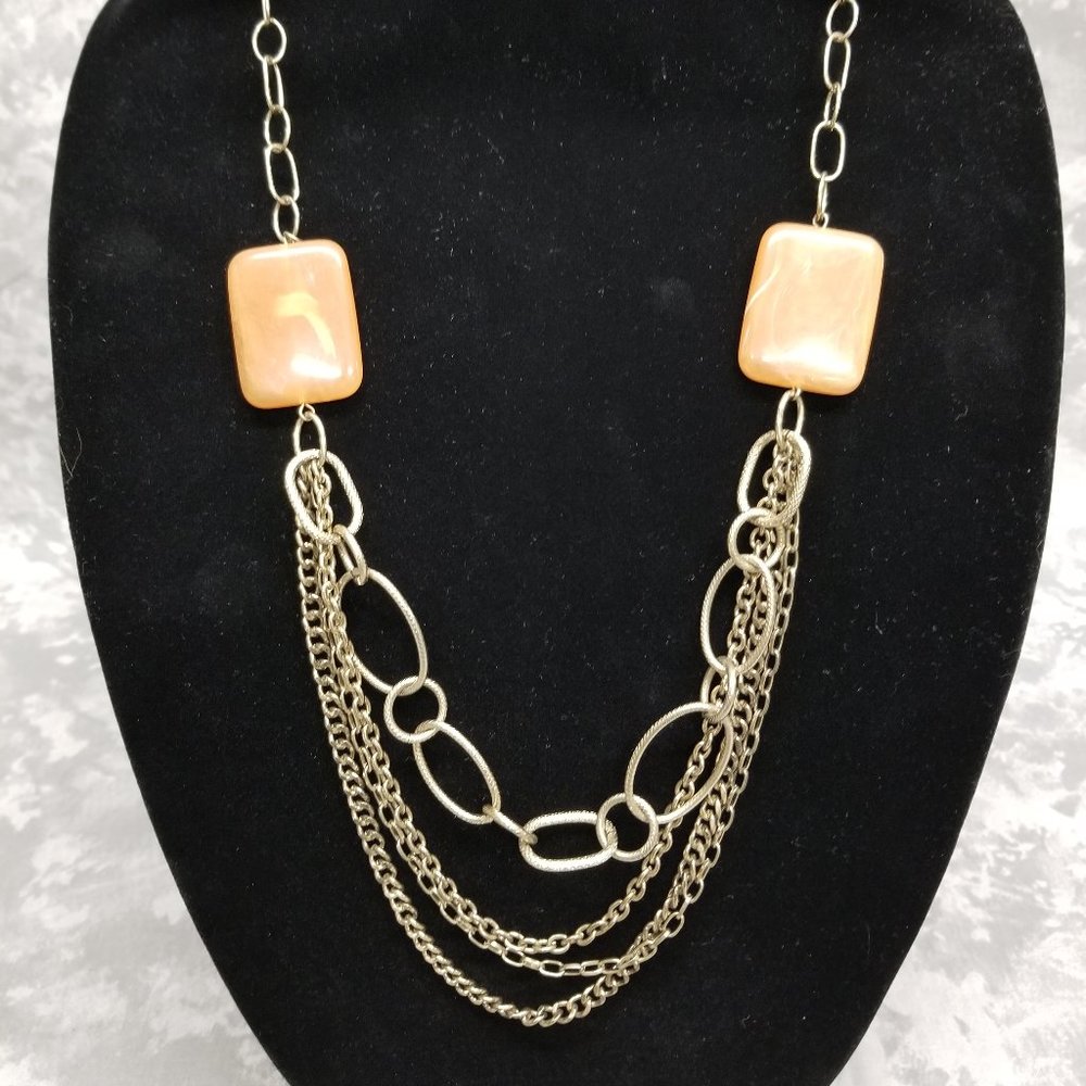Avon Necklace - Goldtone with 2 Beads - Multi Strand to Single Strand